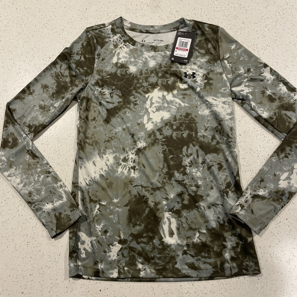 Under Armour Women's UA Velocity Print L/S T-shirt, Marine OD Green,XS NWT